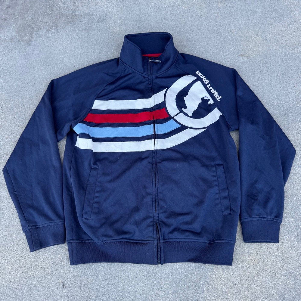 Ecko Unltd Y2K Men Track Jacket Navy Blue Rhino Logo Graphic Full Zip Large